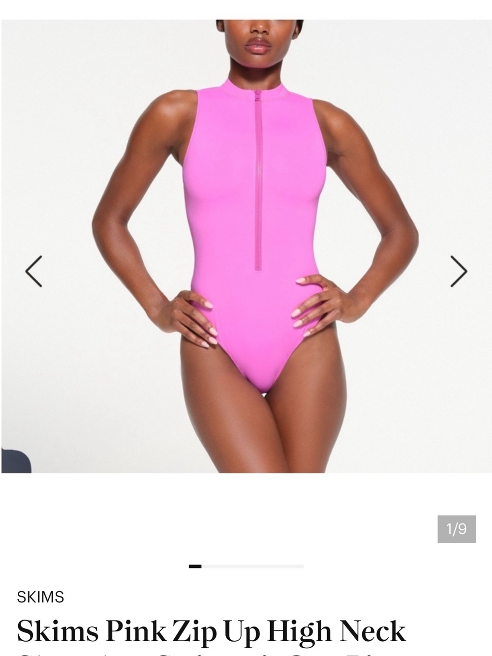 SKIMS Hot Pink Front-Zip High Neck One-Piece Swimsuit